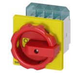 3LD2003-1TL53 | SENTRON, Switch disconnector 3LD, emergency switching-off switch, 4- pole, Iu: 16 A, operating power / at AC-23 A 400 V: 7.5 kW, front-mounted, rotary operating mechanism, Red / yellow, 4-hole mounting of the handle - Siemens