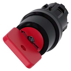G_IC03_XX_06736i.jpg 3SU1000-4FC01-0AA0 | Key-operated switch O.M.R, 22 mm, round, plastic, lock number 73037, red, with 2 keys, 2 switch positions O<I, momentary contact type, Actuating angle 45°, 10:30h/12h, Key removal O - Siemens - Image 1