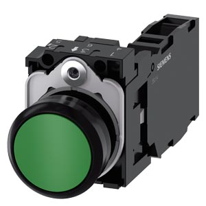 G_IC03_XX_07548i.jpg 3SU1100-0AB40-1FA0 | Pushbutton, 22 mm, round, plastic, green, pushbutton, flat, momentary contact type, with holder 1 NO+1 NC, screw terminal, - Siemens - Image 1