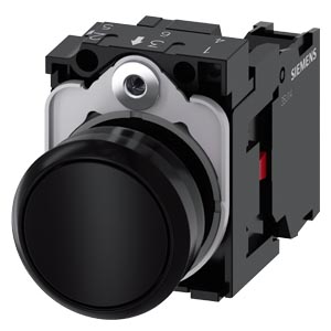 G_IC03_XX_07555i.jpg 3SU1100-0AB10-1CA0 | Pushbutton, 22 mm, round, plastic, black, pushbutton, flat, momentary contact type, with holder 1 NC, screw terminal - Siemens - Image 1
