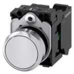 3SU1150-0AB60-3BA0 | Pushbutton, 22 mm, round, metal, shiny, white, pushbutton, flat, momentary contact type, with holder, 1 NO, Spring-type terminal - Siemens