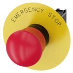3SU1100-1HB20-1CG0 | EMERGENCY STOP mushroom pushbutton, 22 mm, round, plastic, red, 40 mm, positive latching, acc. to EN ISO 13850, rotate-to-unlatch, with yellow backing plate, inscription: EMERGENCY STOP, with holder, 1 NC, screw terminal - Siemens