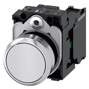 G_IC03_XX_08414i.jpg 3SU1150-0AB60-1BA0 | Pushbutton, 22 mm, round, metal, shiny, white, pushbutton, flat, momentary contact type, 1 NO, screw terminal - Siemens - Image 1