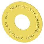 3SU1900-0BN31-0NC0 | Washer for EMERGENCY STOP, yellow, outer diameter 60 mm, inside diameter 22.5 mm, thickness 2 mm, with inscription: NOT-HALT, EMERGENCY STOP, ARRÊT D'URGENCE, EMERGENZA 4 languages: DE,EN,FR,IT - Siemens