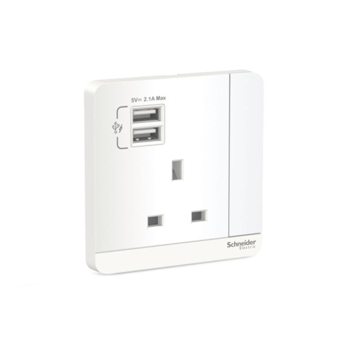e8315usb_we_01.jpg E8315USB_WE_G8 | Avataron-13A 250V Sw Skt W 2.1A Usb Charger, We - Schneider Electric - Image 1