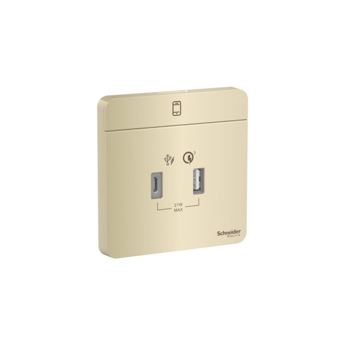 e8332acqusb_wg.jpg E8332ACQUSB_WG | 21W Type A+C, Pd+Qc3.0 Usb Charger, Wg - Schneider Electric - Image 1