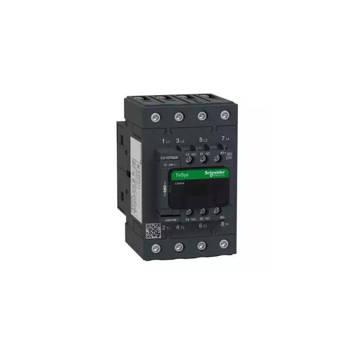 lc1dt80abd.jpg LC1DT80ABD | TeSys 4P EVLK CONTACTOR 80A AC1 24VDC - Schneider Electric - Image 1