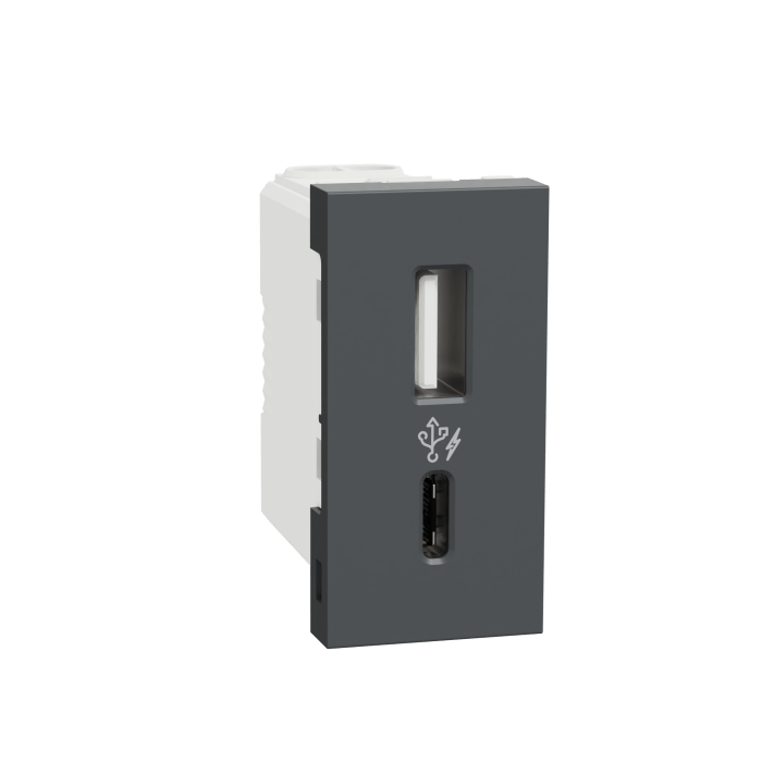 mlusbac1m_an_0001.png MLUSBAC1M_AN | Usb Charger, Miluz Lara, A+C Type, 100-240V, 2.4A, 12W, 1 Module, Anthracite - Schneider Electric - Image 1