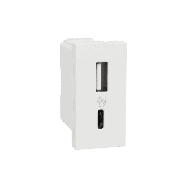 MLUSBAC1M_WH | Usb Charger, Miluz Lara, A+C Type, 100-240V, 2.4A, 12W, 1 Module, White - Schneider Electric