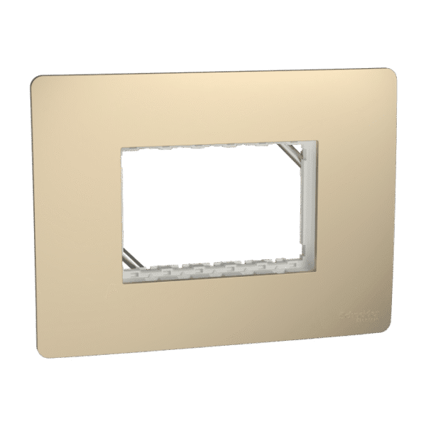 MZCP3MU_CG | Cover Frame, Miluz Zeta, Unigrid, 3 Module, Champagne Gold - Schneider Electric