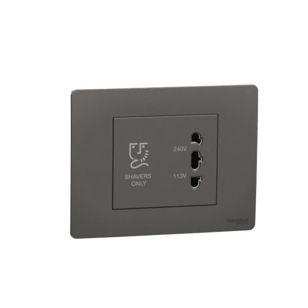 MZSHVRSO3M_WG | Shaver Socket, Miluz Zeta, 115/240V, Horizontal, 3 Module, Warm Grey - Schneider Electric
