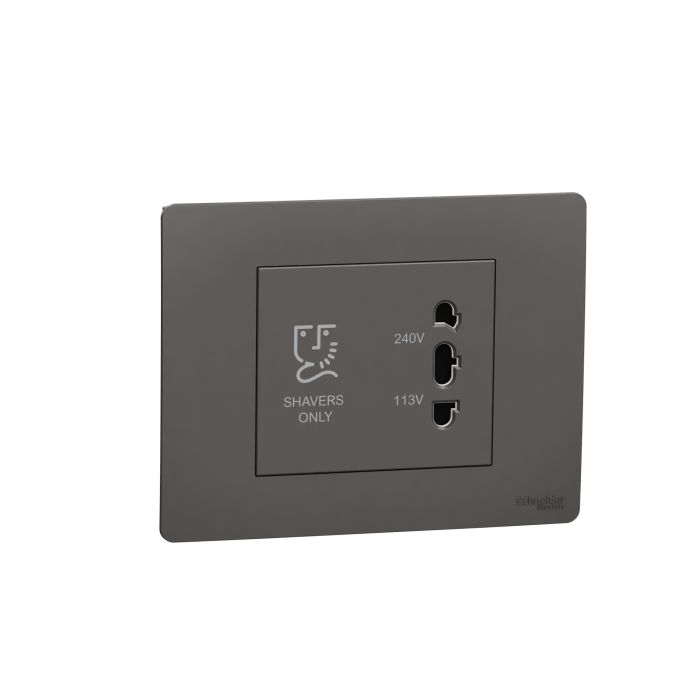 mzshvrso3m_wg_200s0000_5.png MZSHVRSO3M_WG | Shaver Socket, Miluz Zeta, 115/240V, Horizontal, 3 Module, Warm Grey - Schneider Electric - Image 1