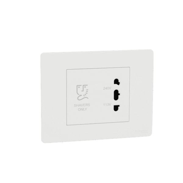 MZSHVRSO3M_WH | Shaver Socket, Miluz Zeta, 115/240V, Horizontal, 3 Module, White - Schneider Electric