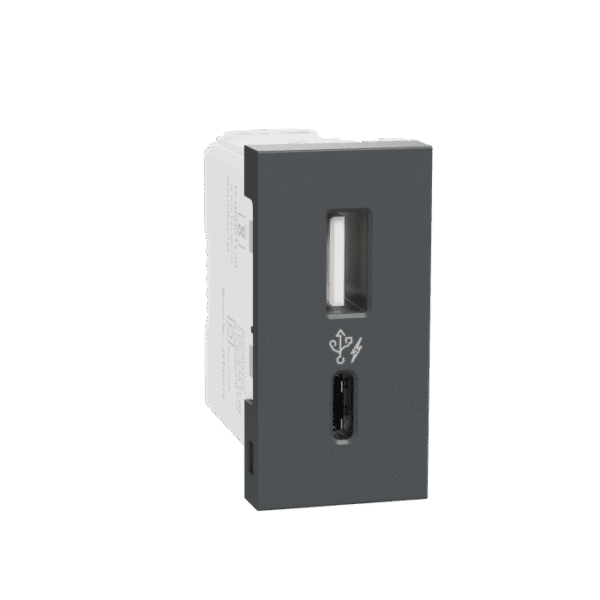 MZUSBAC1M_AN | Usb Charger, Miluz Zeta, A+C Type, 220-240V, 2.4A, 12W, 1 Module, Anthracite - Schneider Electric