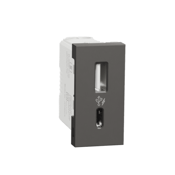 MZUSBAC1M_WG | Usb Charger, Miluz Zeta, A+C Type, 220-240V, 2.4A, 12W, 1 Module, Warm Grey - Schneider Electric