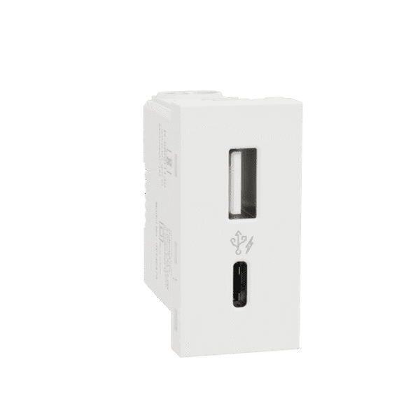 MZUSBAC1M_WH | Usb Charger, Miluz Zeta, A+C Type, 220-240V, 2.4A, 12W, 1 Module, White - Schneider Electric