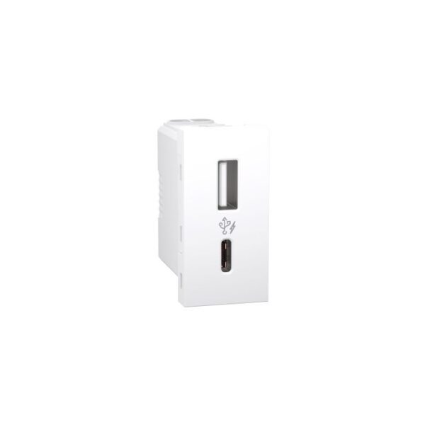 UNSACUSB1P1M_WE | 2.4A 5V A+C Usb Charger, 1 Module, White - Schneider Electric
