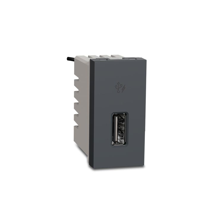 uns21usb1p1m_gy.jpg UNS21USB1P1M_GY | Unica Pure-2.1A 5V Usb Charger, 1 Module, Grey - Schneider Electric - Image 1