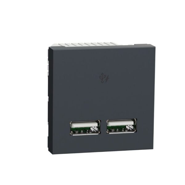 UNS21USB2P2M_GY | Unica Pure-2.1A 5V Usb Charger, 2 Module, Grey - Schneider Electric