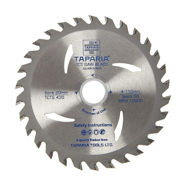 Taparia 4 inch / 110 mm TCT Wood Cutting Blades (30 Teeth), TCTS 430