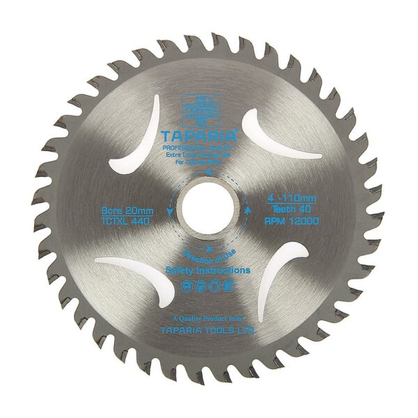 Taparia 4 inch / 110 mm TCT Wood Cutting Blades (40 Teeth), TCTXL 440