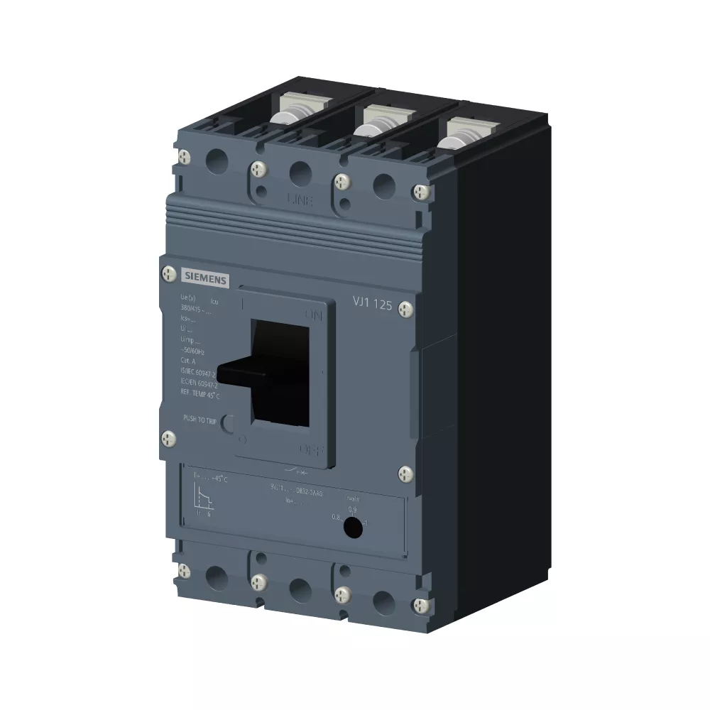 3vj1096-3db32-0aa0.webp 3VJ1096-3DB32-0AA0 | Siemens Sinova 3VJ1 MCCB 16 A, 3 Pole, 25 kA, Adjustable Overload & Fixed Short Circuit Settings, Thermal Magnetic Trip Unit (ATFM) - Siemens - Image 1