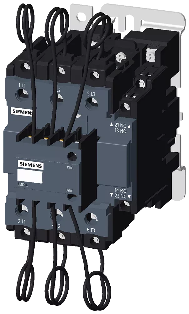 siemens-3mt-capacitor-duty-contactor-3mt70060ja126ag2.webp 3MT7006-0JA12-6AG2 | Siemens Sinova 3MT7 Capacitor Duty Contactor 60 kVAr, 3 Pole, 1 NO + 2 NC, 110 V AC, 50/60 Hz - Siemens - Image 1