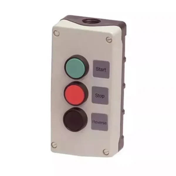 3SB58038AH3 | Siemens Enclosure For Push Button, 22 mm, Metal, Top Part Grey, 3 Command Positions, Green, 1 NO Forward, Red, 1 NC-Stop, Black, 1 NO Reverse - Siemens