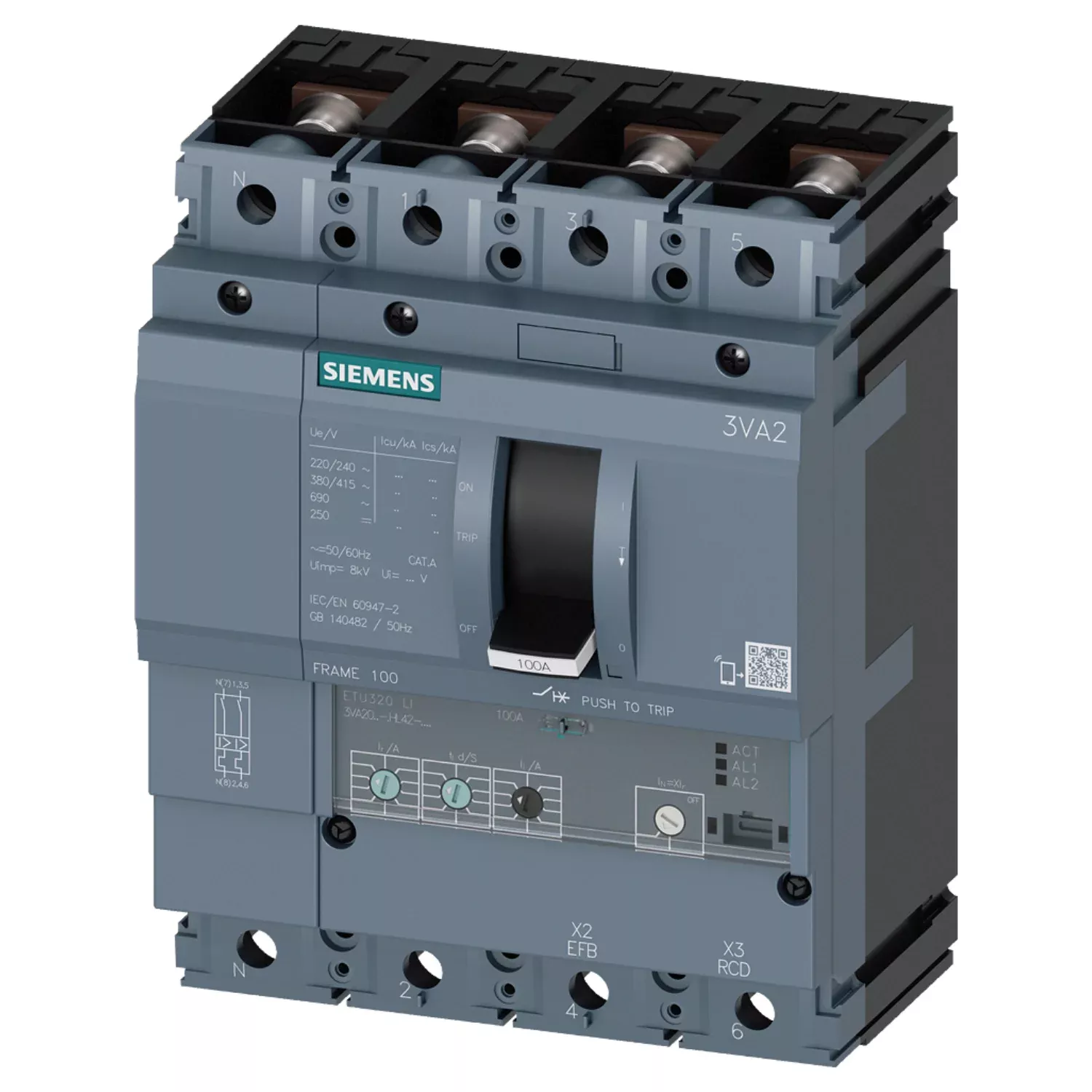 siemens-3va2-4pole-mccb_6.webp 3VA20104JQ420AA0 | Siemens Sentron 3VA MCCB 100 A, 4 Pole, 36 kA, O/L, S/C & E/F, Microprocessor Based Trip Unit ETU560 LSIG - Siemens - Image 1