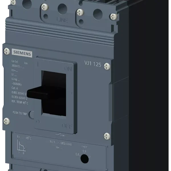 3VJ1196-7DB32-0AA0 | Siemens Sinova 3VJ MCCB 16 A, 3 Pole, 55 kA, Adjustable Overload & Fixed Short Circuit Settings, Thermal Magnetic Trip Unit (ATFM) - Siemens
