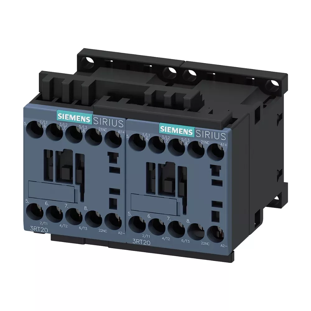 siemens-sirius-3ra23-reversing-contactor-3ra23158xb301bb4.webp 3RA2315-8XB30-1BB4 | Siemens Sirius 3RA2 Reversing Contactor Assembly 7 A, 3 Pole, 24 V DC, AC3 Duty, Electrical and Mechanical Interlock - Siemens - Image 1