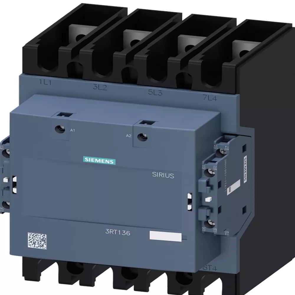 siemens-sirius-3rt-contactor-275-a-4-pole-100-250-v-ac-dc-3rt13636ap36.webp 3RT1363-6AP36 | Siemens Sirius 3RT1 Power Contactor 275 A, 4 Pole, 100-250 V AC/DC, 2 NO + 2 NC, AC1 Duty, Size 10 - Siemens - Image 1