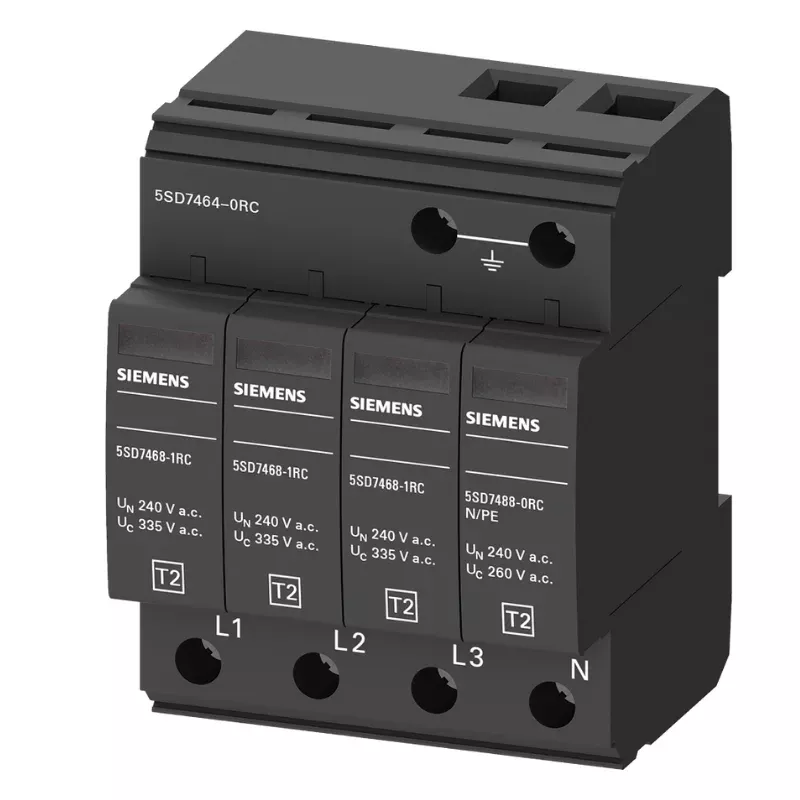 siemens-surge-protection-devices-5sd74640rc.webp 5SD74640RC | Siemens Surge Protection Device Surge Arrester Type 2, 240/415 V AC, 3P+N - Siemens - Image 1