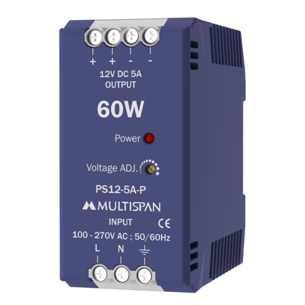 Multispan PS12-5A-P DIN Rail Power Supply 12VDC 5A 60W 107351ps12 5a p regular