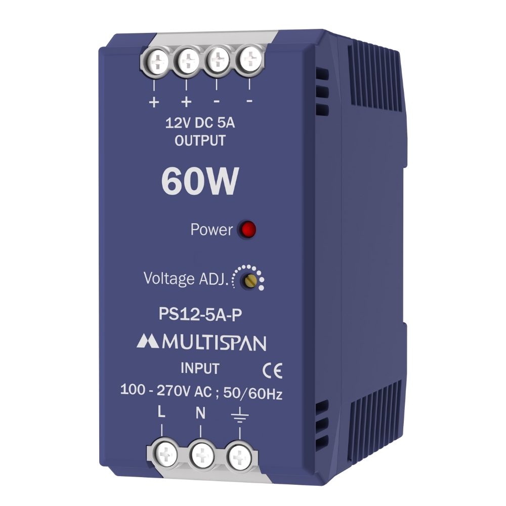 107351ps12-5A-p-regular.jpg Multispan PS12-5A-P DIN Rail Power Supply 12VDC 5A 60W 107351ps12 5a p regular