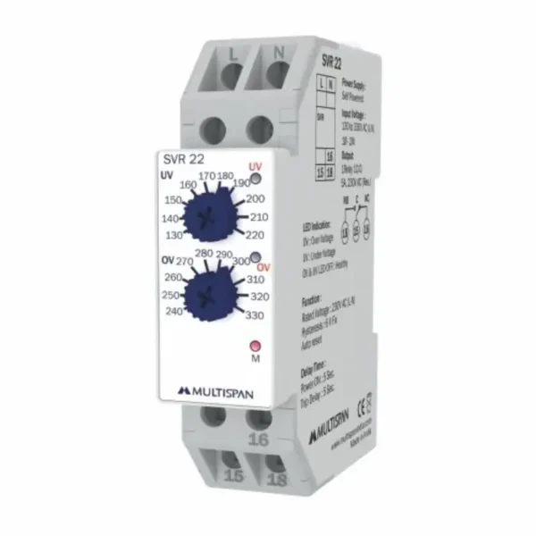 Multispan SVR-22V Single Phase Voltage Relay DIN Rail with Selectable Trip Delay multispan svr 22 single phase voltage relay