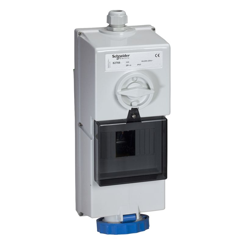 82766 82766 | SOCKET W/INTERLOCK RAIL DIN 32A 2P-E 20 - Schneider Electric - Image 1