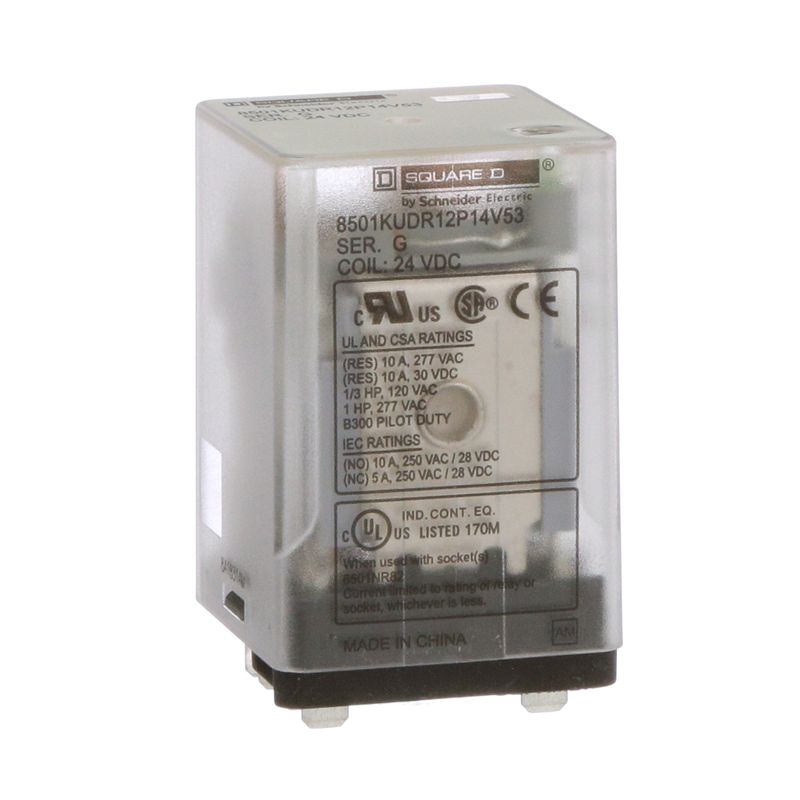 8501KUDR12P14V53 8501KUDR12P14V53 | RELAY 2CO QC PIN 10A 240V 24VDC COIL LED - Schneider Electric - Image 1