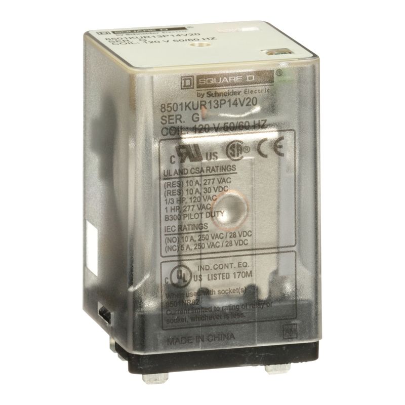 8501KUR13P14V20 8501KUR13P14V20 | RELAY 3CO QC PIN 6.6A 240V 120VAC COIL L - Schneider Electric - Image 1